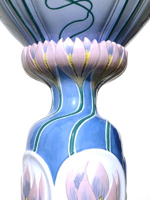 Antique Art Nouveau Italian Floral Ceramic Cache Pot with Stand by Giorgio Spertini-KGD-735006