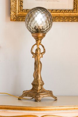 Antique Art Nouveau Liberty Table Lamp With Crystal Sphere, 1900s-QES-1330502