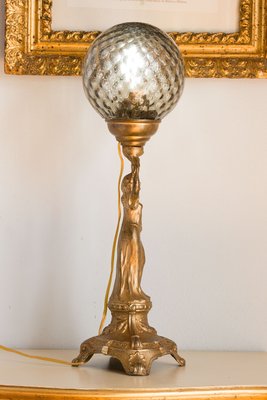 Antique Art Nouveau Liberty Table Lamp With Crystal Sphere, 1900s-QES-1330502