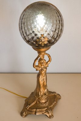 Antique Art Nouveau Liberty Table Lamp With Crystal Sphere, 1900s-QES-1330502