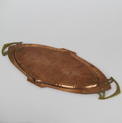 Antique Art Nouveau Martele Copper & Bronze Tray-NE-881096