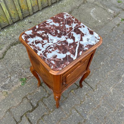 Antique Art Nouveau Nightstand in Walnut & Marble, 1900s-ALF-2033621