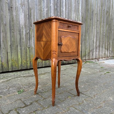 Antique Art Nouveau Nightstand in Walnut & Marble, 1900s-ALF-2033621