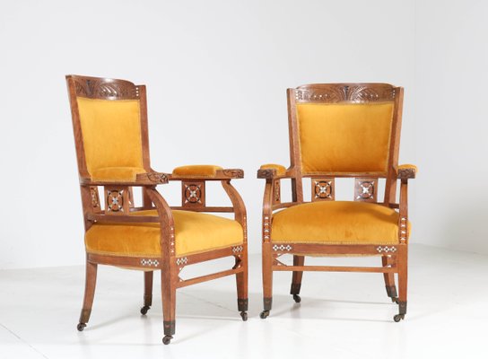 Antique Art Nouveau Oak Armchairs from H.F. Jansen & Zonen Hofleverancier, Set of 2-MY-590603