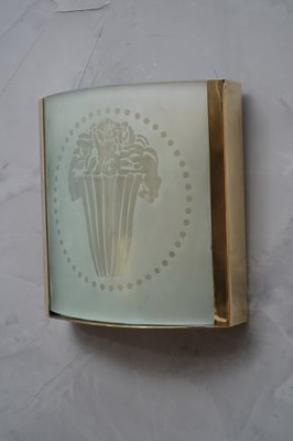 Antique Art Nouveau Square Murano Glass and Brass Wall Light, 1910, Set of 2-UH-807423