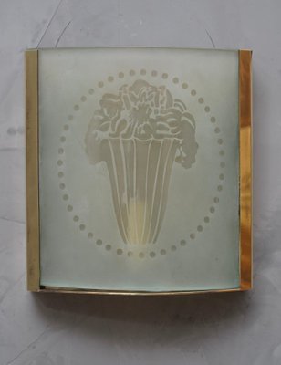 Antique Art Nouveau Square Murano Glass and Brass Wall Light, 1910, Set of 2-UH-807423