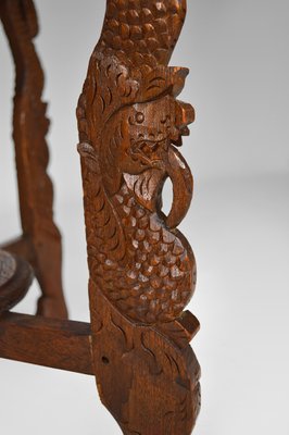 Antique Asian Indonesian Coffee Table Carved with Dragons and Peacocks-XNH-754046