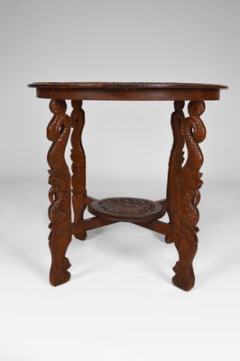 Antique Asian Indonesian Coffee Table Carved with Dragons and Peacocks-XNH-754046