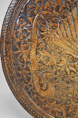 Antique Asian Indonesian Coffee Table Carved with Dragons and Peacocks-XNH-754046