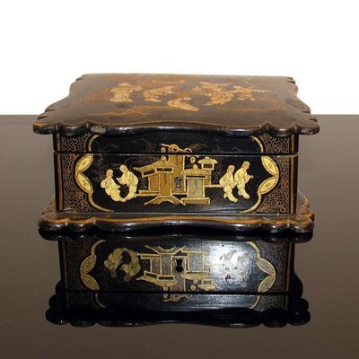 Antique Asian Napoleon III Lacquered Jewelry Box-YGE-590343