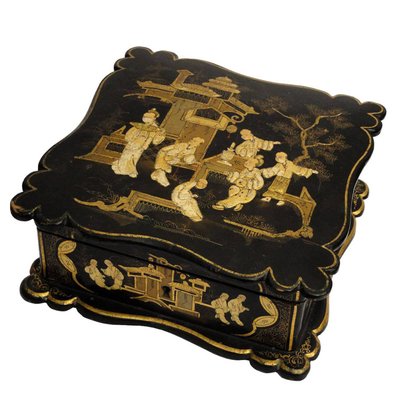 Antique Asian Napoleon III Lacquered Jewelry Box-YGE-590343