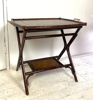 Antique Bamboo Leg Butler Table with Leather Print Tray-WZZ-990416