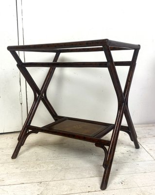 Antique Bamboo Leg Butler Table with Leather Print Tray-WZZ-990416