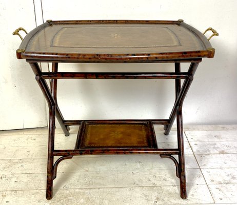 Antique Bamboo Leg Butler Table with Leather Print Tray-WZZ-990416