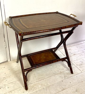 Antique Bamboo Leg Butler Table with Leather Print Tray-WZZ-990416