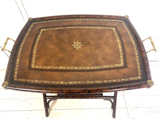 Antique Bamboo Leg Butler Table with Leather Print Tray-WZZ-990416