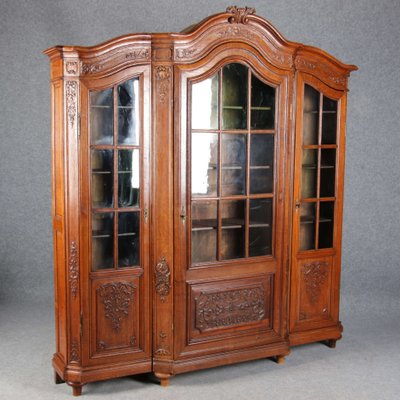 Antique Baroque Oak 3-Door Display Case with Carvings, Aachen Lüttich, 19th Century-DXD-1148204