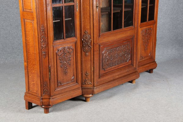 Antique Baroque Oak 3-Door Display Case with Carvings, Aachen Lüttich, 19th Century-DXD-1148204