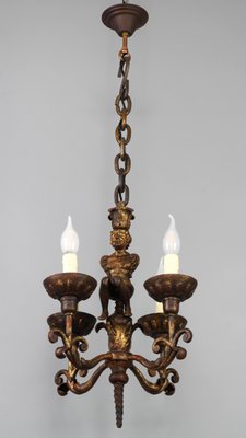 Antique Baroque Style Wrought Iron Figural Chandelier, France, 1890s-KEG-1746697