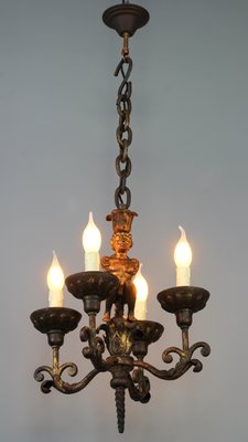 Antique Baroque Style Wrought Iron Figural Chandelier, France, 1890s-KEG-1746697