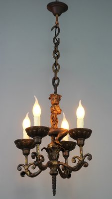 Antique Baroque Style Wrought Iron Figural Chandelier, France, 1890s-KEG-1746697