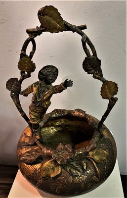 Antique Basket with Carving of a Boy-IKW-802079