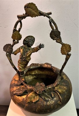 Antique Basket with Carving of a Boy-IKW-802079