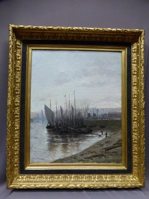 Antique Bateaux Au Port French School Painting by Hermann Delpech-WSV-605222