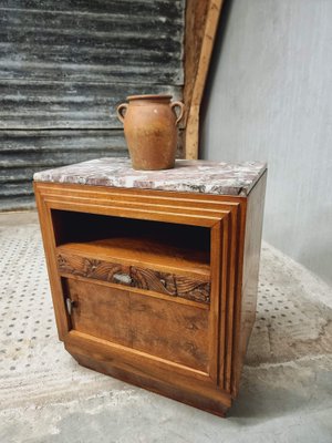 Antique Bedside Table in Walnut with Marble, 1920s-IFQ-1811841