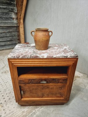 Antique Bedside Table in Walnut with Marble, 1920s-IFQ-1811841