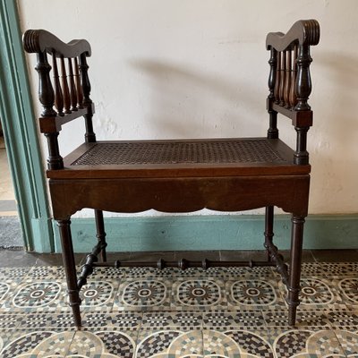 Antique Bench in Wood & Cane, 1890s-VBM-1740911