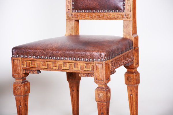 Antique Biedermeier Chairs in Oak and Leather, 1800s, Set of 2-WHY-1768662