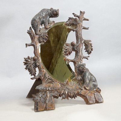 Antique Black Forest Mirror with Bear Carvings, 1900s-KJP-1350953