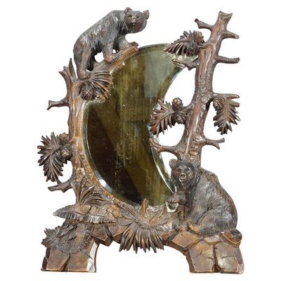 Antique Black Forest Mirror with Bear Carvings, 1900s-KJP-1350953