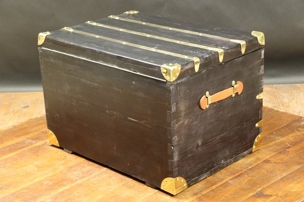 Antique Black Trunk with Inlaid Brass-EMZ-832638