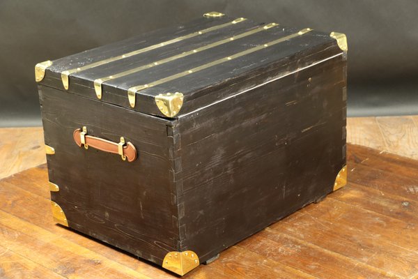 Antique Black Trunk with Inlaid Brass-EMZ-832638