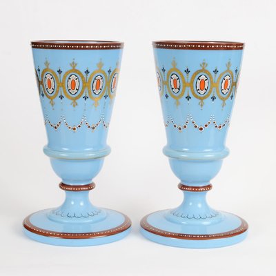 Antique Blue Opaline Glass Vases from Portieux Vallerysthal, Set of 2-IXK-579827