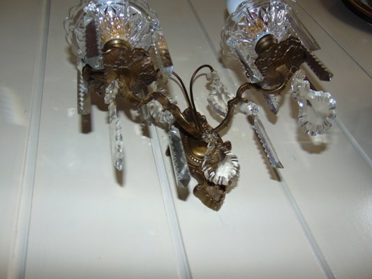 Antique Brass and Crystal Double Sconce-CAQ-602777