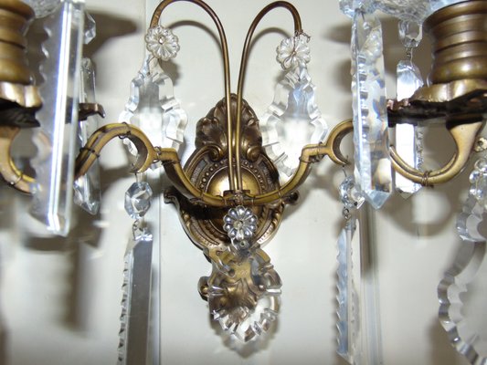 Antique Brass and Crystal Double Sconce-CAQ-602777