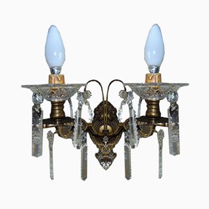 Antique Brass and Crystal Double Sconce-CAQ-602777