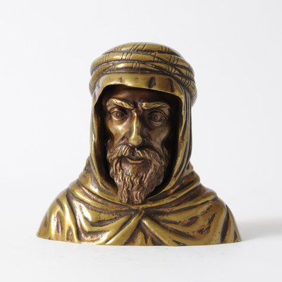 Antique Brass Bust of a Bedouin, 19th Century-IXK-1014185