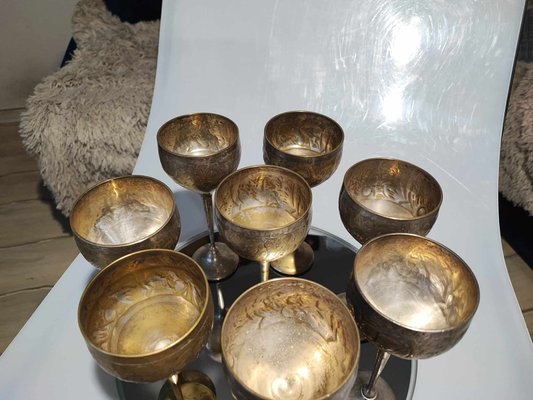 Antique Brass Goblets, 1890s, Set of 8-CAQ-1785778