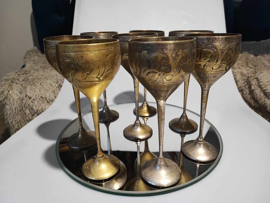 Antique Brass Goblets, 1890s, Set of 8-CAQ-1785778