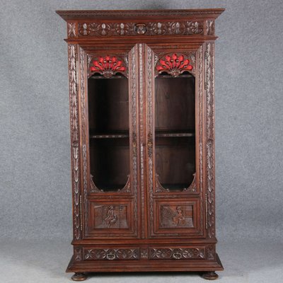 Antique Breton Wilhelminian Historism Oak Vitrine, 19th Century-DXD-1148208