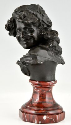 Antique Bronze Bust of a Smiling Child by Jean Antoine Injalbert, France, 1900s-KTN-1283246