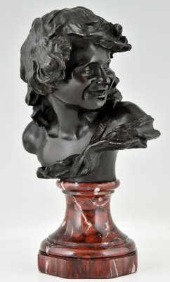 Antique Bronze Bust of a Smiling Child by Jean Antoine Injalbert, France, 1900s-KTN-1283246