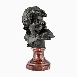 Antique Bronze Bust of a Smiling Child by Jean Antoine Injalbert, France, 1900s-KTN-1283246