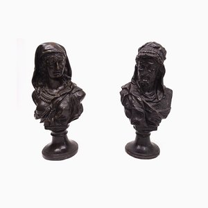 Antique Bronze Busts Portraying Classical Characters, Set of 2-MLN-900117