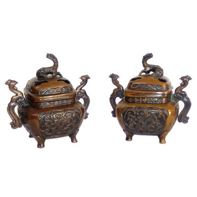 Antique Bronze Incense Burners, Set of 2-YGE-580501