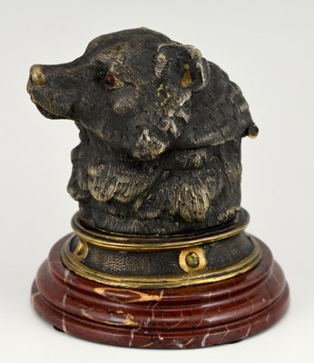 Antique Bronze Inkwell with Bears Head, 1880s-KTN-883154